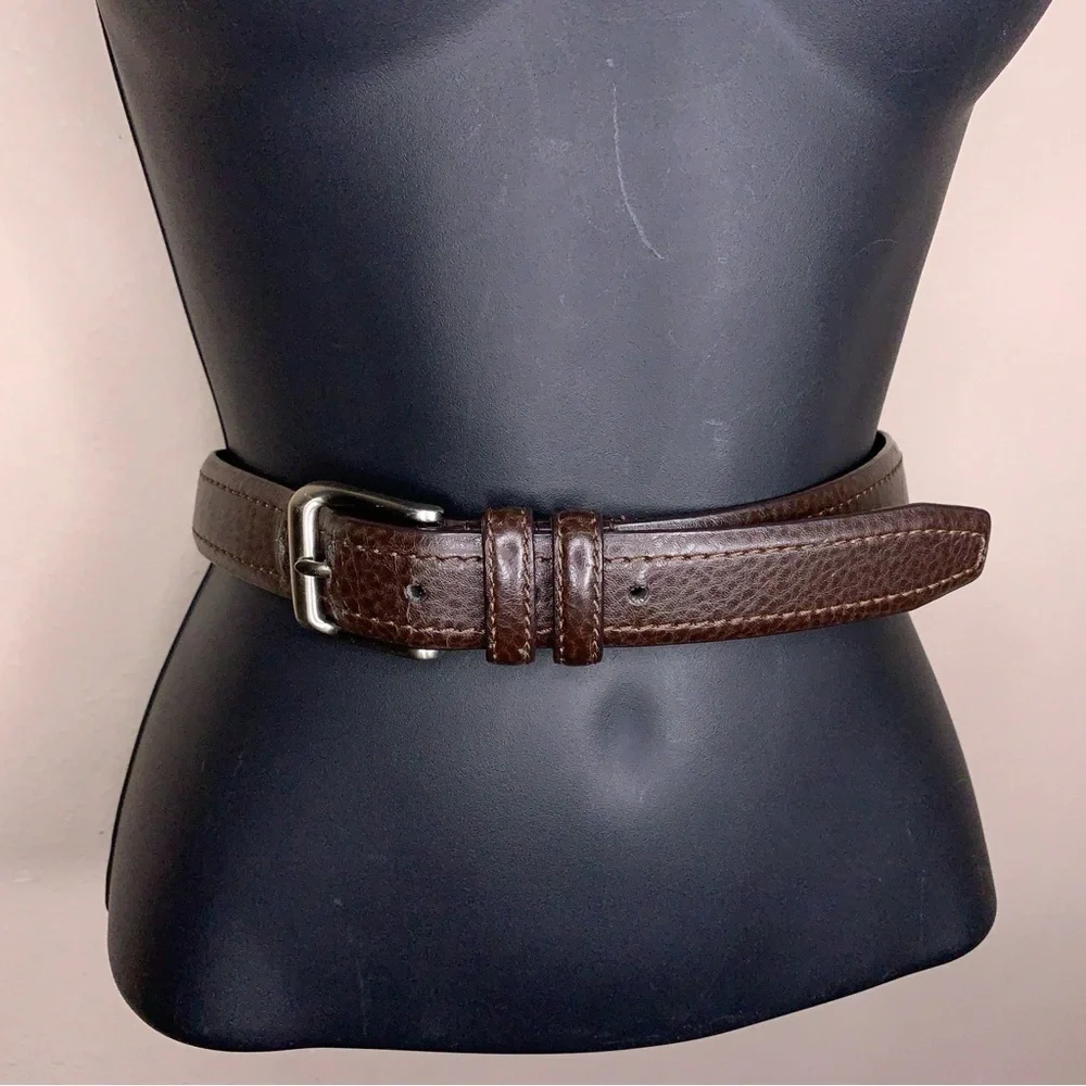Size 36 Brown Leather Bonded Belt Classic Mens Silver Buckle Pebbled Leather